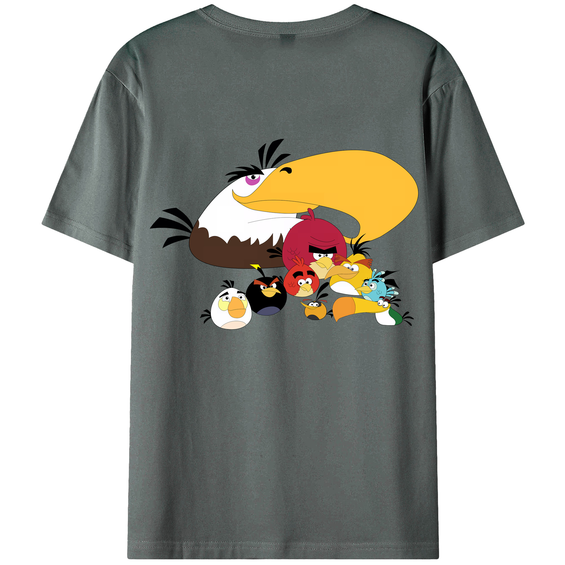 （画像用） Angry Birds アングリーバード 綿100％ メンズ半袖Tシャツ（バックプリント） 通気性